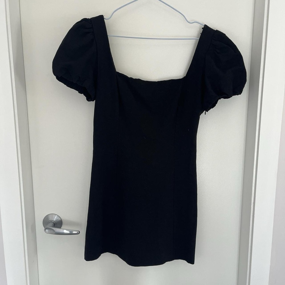Zara Black Puff Sleeve Dress with Lace Up Back